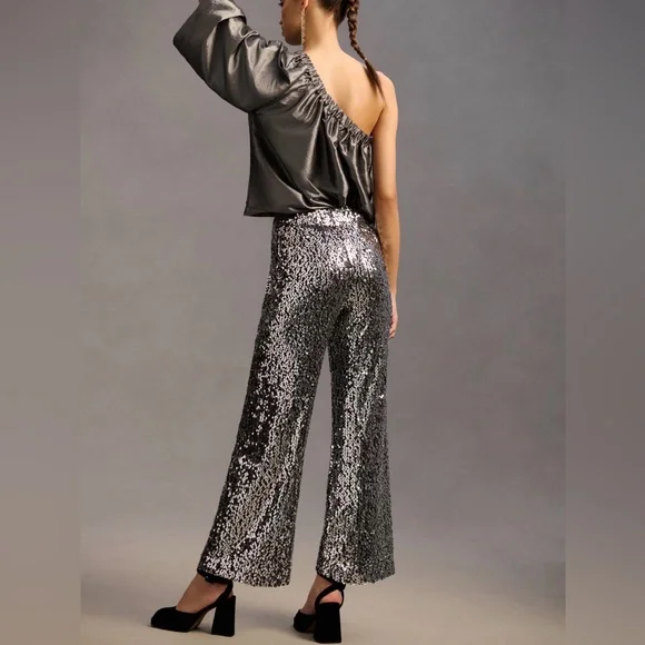 NWT Maeve by Anthropologie The Collette Cropped Wide Leg Sequin Pant Size 25 - Picture 8 of 17